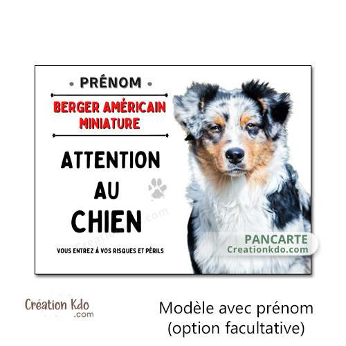 panneau berger américain miniature bleu merle attention au chien plaque je monte la garde