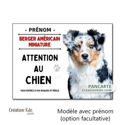panneau berger américain miniature bleu merle attention au chien plaque je monte la garde