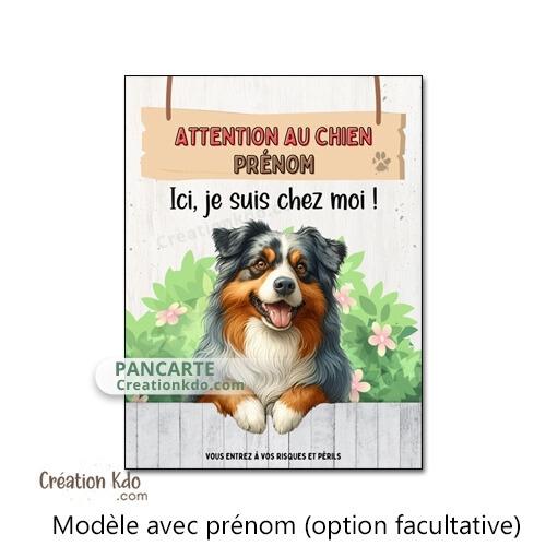 berger australien bleu merle plaque attention au chien panneau portail je monte la garde