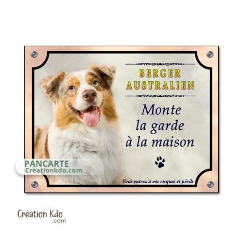 panneau berger australien rouge merle je monte la garde plaque attention au chien portail pancarte