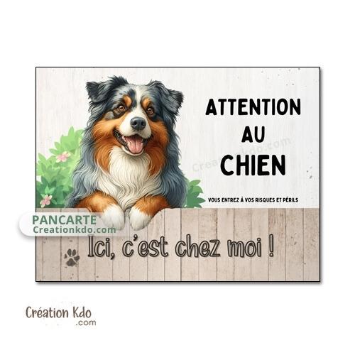 berger australien bleu merle plaque attention au chien panneau portail je monte la garde
