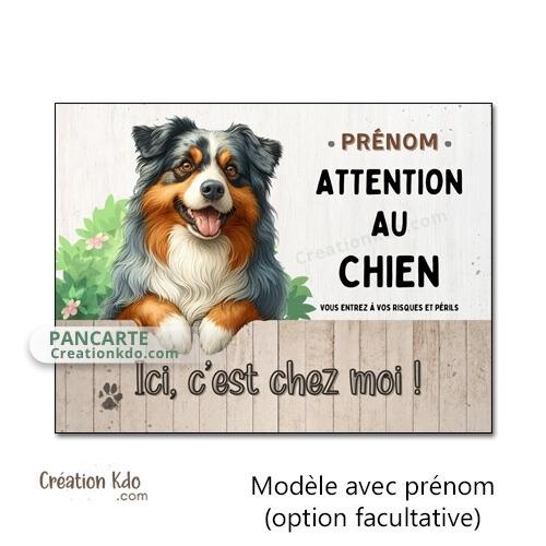 berger australien bleu merle plaque attention au chien panneau portail je monte la garde