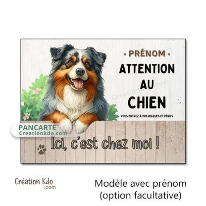 berger australien bleu merle plaque attention au chien panneau portail je monte la garde