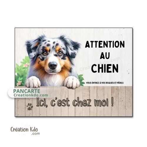 berger australien bleu merle plaque attention au chien panneau portail je monte la garde