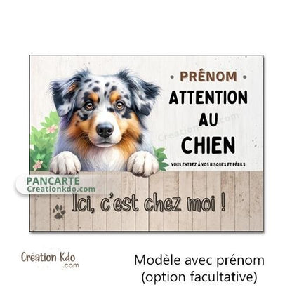 berger australien bleu merle plaque attention au chien panneau portail je monte la garde