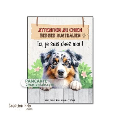 berger australien bleu merle plaque attention au chien panneau portail je monte la garde