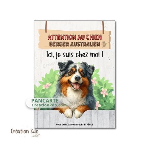 berger australien bleu merle plaque attention au chien panneau portail je monte la garde