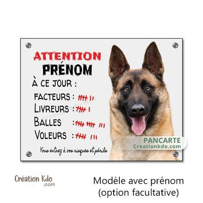 panneau malinois attention au chien berger belge plaque portail je monte la garde personnalisé