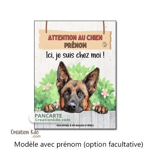 panneau malinois attention au chien berger belge plaque portail je monte la garde personnalisé