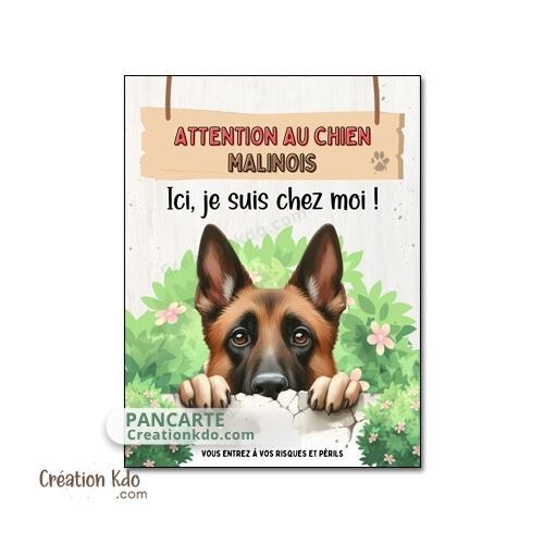 plaque personnalisée portail attention au chien malinois panneau monte la garde