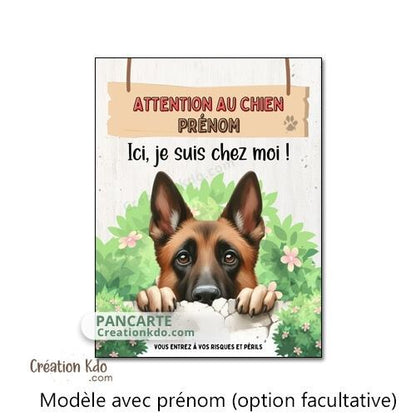 plaque personnalisée portail attention au chien malinois panneau monte la garde
