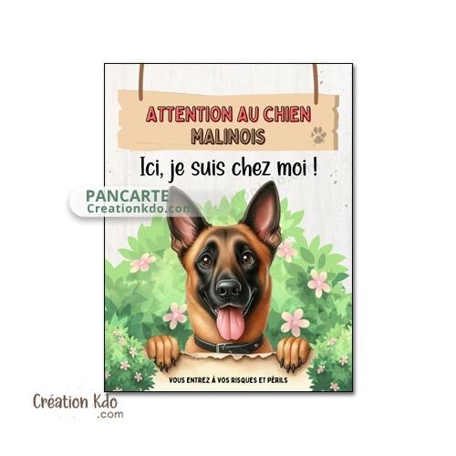 plaque personnalisée portail attention au chien malinois panneau monte la garde