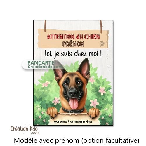 plaque personnalisée portail attention au chien malinois panneau monte la garde