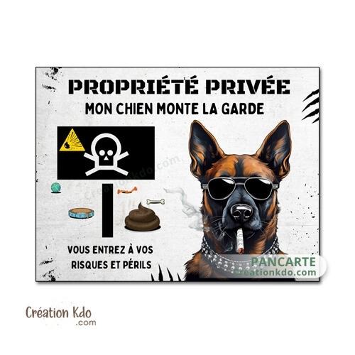 plaque propriété privée personnalisée attention au chien malinois panneau portail chien