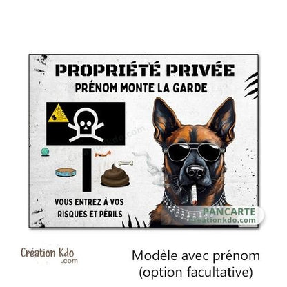 plaque propriété privée personnalisée attention au chien malinois panneau portail chien