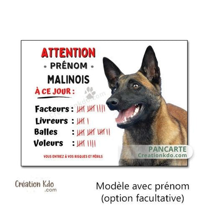 plaque malinois attention au chien panneau portail je monte la garde humour à ce jour
