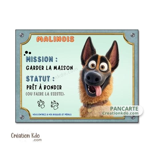plaque malinois chien humour cartoon je monte la garde panneau portail