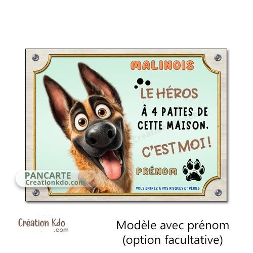 plaque malinois chien humour cartoon je monte la garde panneau portail