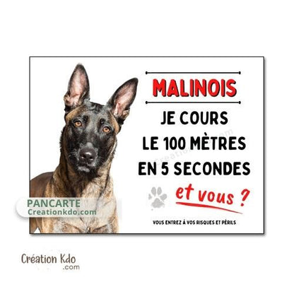 panneau attention au chien plaque malinois portail je monte la garde humour je cours le 100 mètres