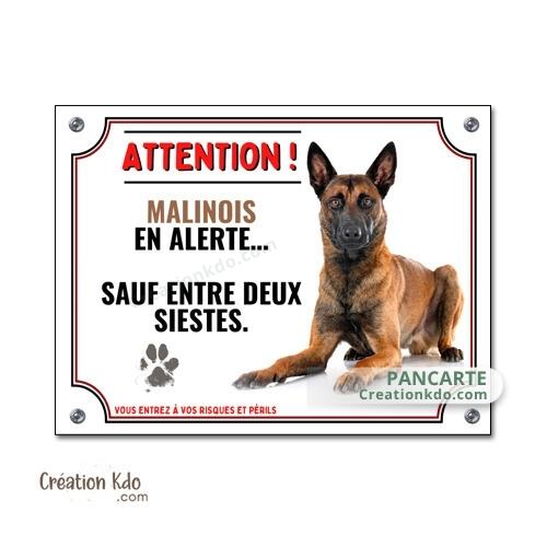 plaque attention au chien malinois humour panneau portail