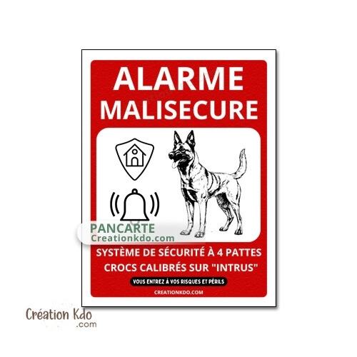 plaque chien alarme malisecure malisure panneau humour je monte la garde pancarte