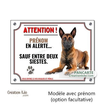 plaque attention au chien malinois humour panneau portail personnalisé je monte la garde
