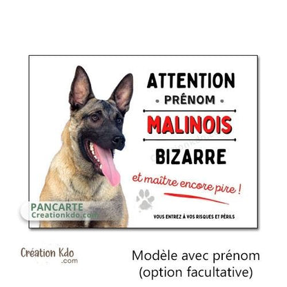 panneau attention au chien malinois bizarre plaque portail
