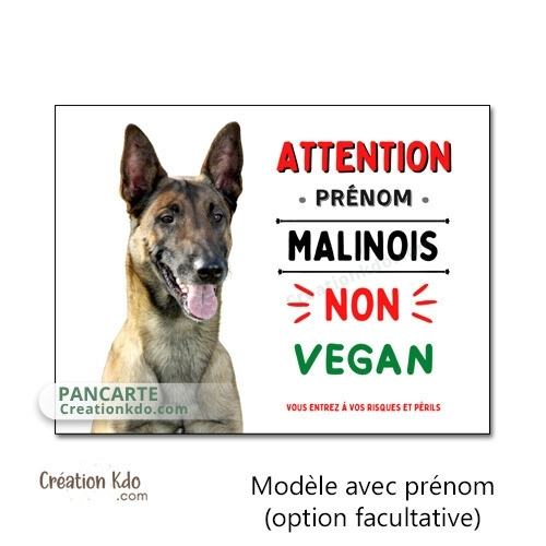plaque malinois attention au chien panneau portail je monte la garde humour vegan personnalisé