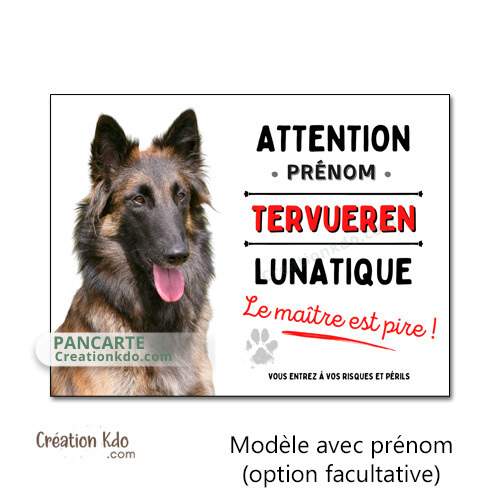 plaque tervueren charboné je monte la garde chien lunatique humour panneau portail personnalisé