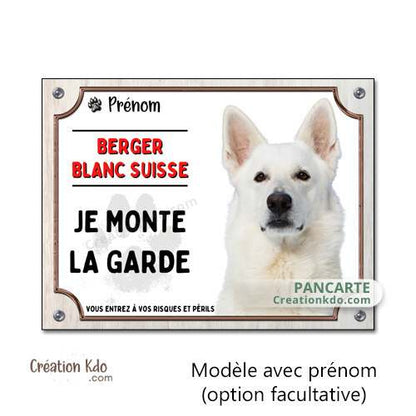 plaque chien vigilant berger blanc suisse panneau portail je monte la garde