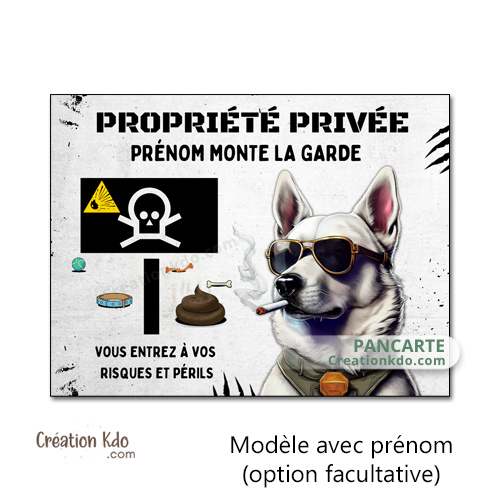 propriété privée panneau berger blanc suisse monte la garde plaque chien humour