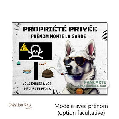 propriété privée panneau berger blanc suisse monte la garde plaque chien humour