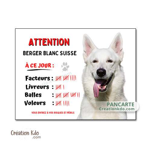 plaque chien vigilant berger blanc suisse panneau portail je monte la garde