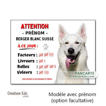 plaque chien vigilant berger blanc suisse panneau portail je monte la garde personnalisé avec photo