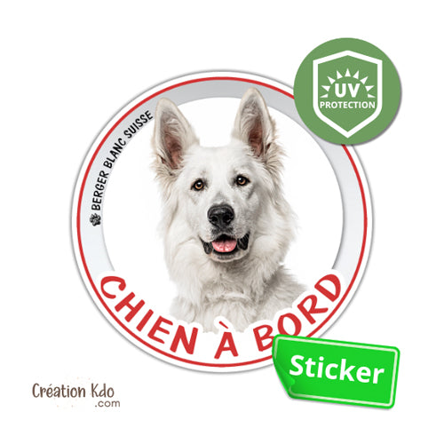 sticker rond Berger blanc suisse à bord autocollant voiture disque photo chien