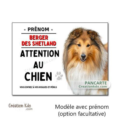 berger des shetland panneau attention au chien plaque monte la garde