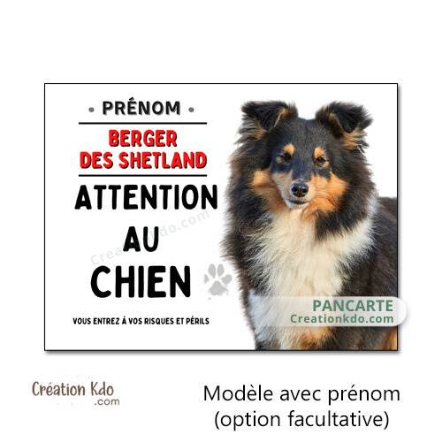 berger des shetland tricolore panneau attention au chien plaque monte la garde pancarte