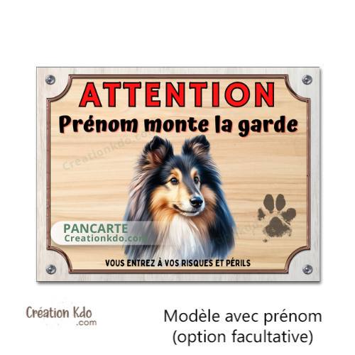 Plaque en aluminium Berger des Shetland Je monte la garde panneau portail attention au chien personnalisé