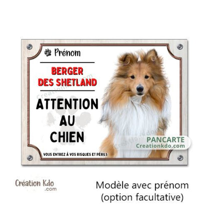 berger des shetland panneau attention au chien plaque monte la garde portail