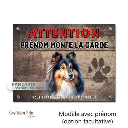 Plaque en aluminium Berger des Shetland Je monte la garde détails fixation