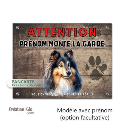 Plaque en aluminium Berger des Shetland Je monte la garde détails fixation