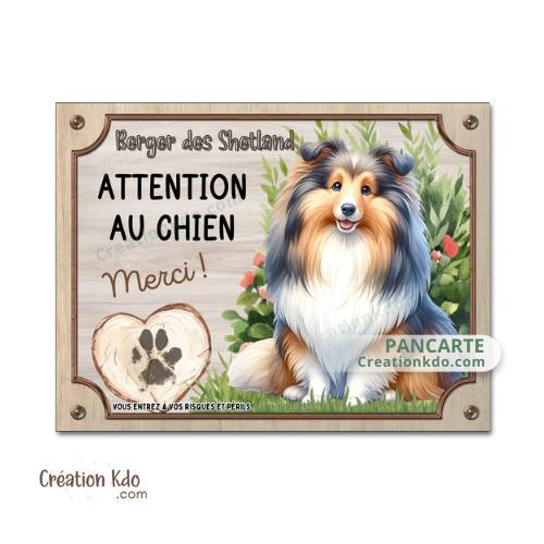 Plaque Berger des Shetland Panneau Attention au chien Merci Pancarte portail