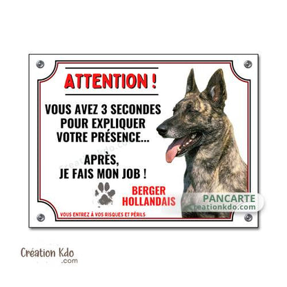 plaque attention au chien berger hollandais panneau portail monte la garde pancarte