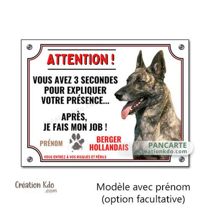 plaque attention au chien berger hollandais panneau portail monte la garde pancarte