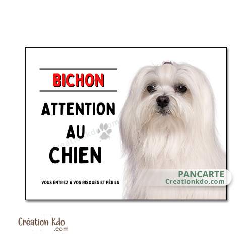 plaque bichon maltais panneau attention au chien pancarte je monte la garde
