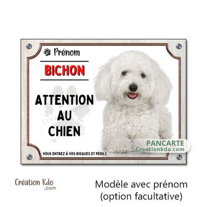 plaque bichon frisé panneau attention au chien pancarte je monte la garde