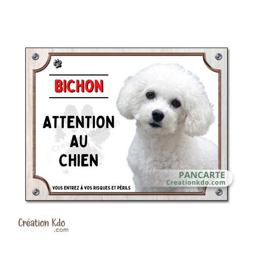 plaque bichon frisé panneau attention au chien pancarte je monte la garde