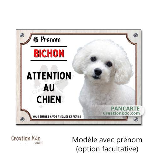 plaque bichon frisé panneau attention au chien pancarte je monte la garde