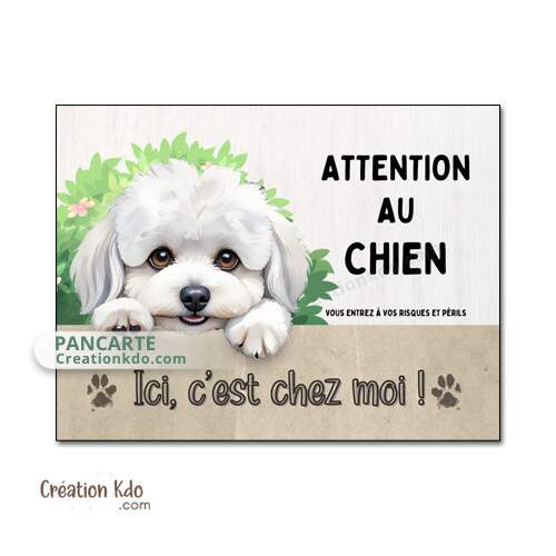 plaque bichon attention au chien panneau portail monte la garde pancarte