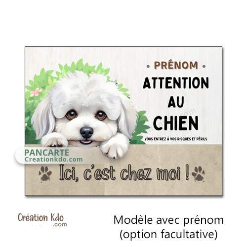 plaque bichon attention au chien panneau portail monte la garde pancarte